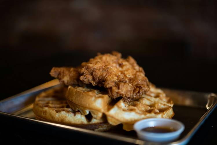 plate of chicken and waffles