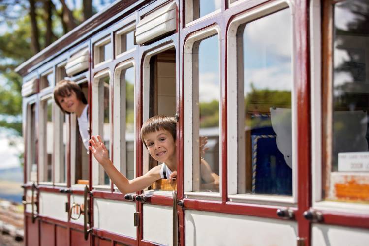 kids on a train ride