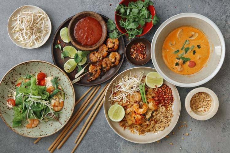 aerial view of thai food