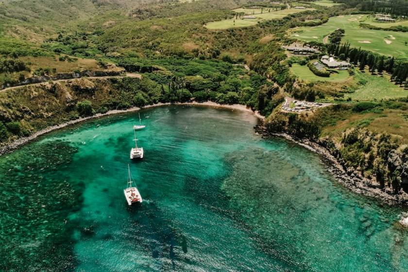 Honolua Bay with snorkeling catamarans