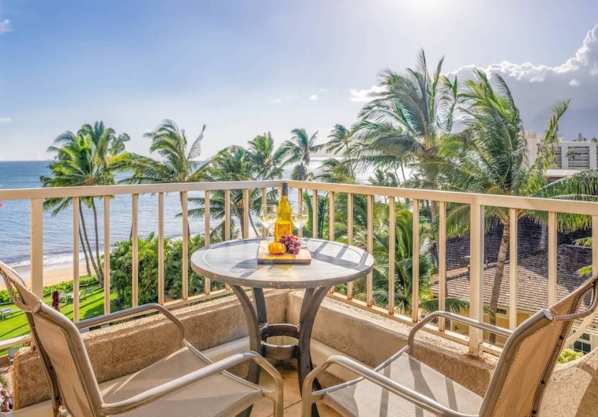 balcony view from maui vacation rental with view of the ocean